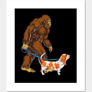 Funny Bigfoot Sasquatch Walking English Bulldog Posters and Art